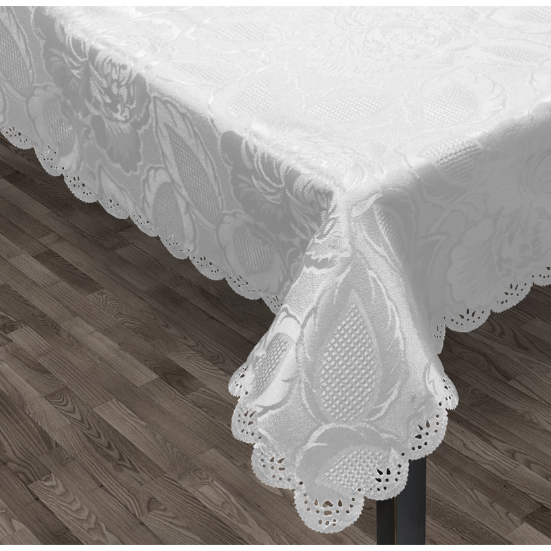 Oley Luxury Rose Damask Table Range, 2cm W x 180cm L, White