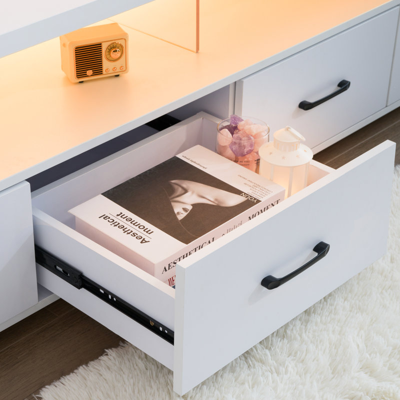 Led Tv Stand For Living Room Modern Entertainment Center, White