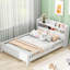 Lit plateforme en bois avec DEL, rangement pour tête de lit et garde-corps blanc-972097690-972097689