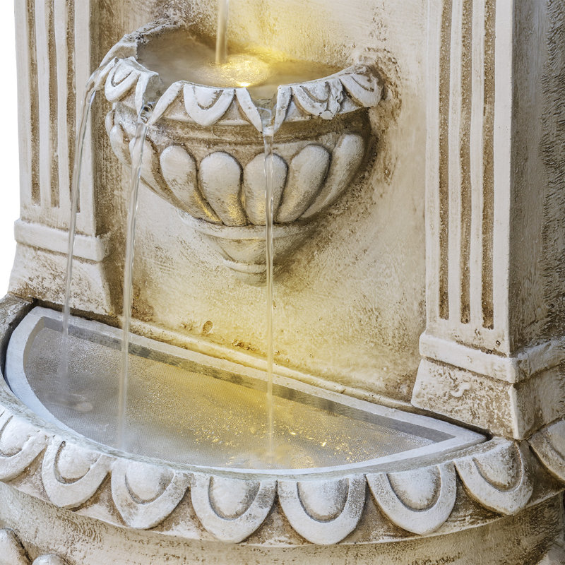 Wall-Mounted Lion Head Water Fountain with LED Lights, 32", Ivory