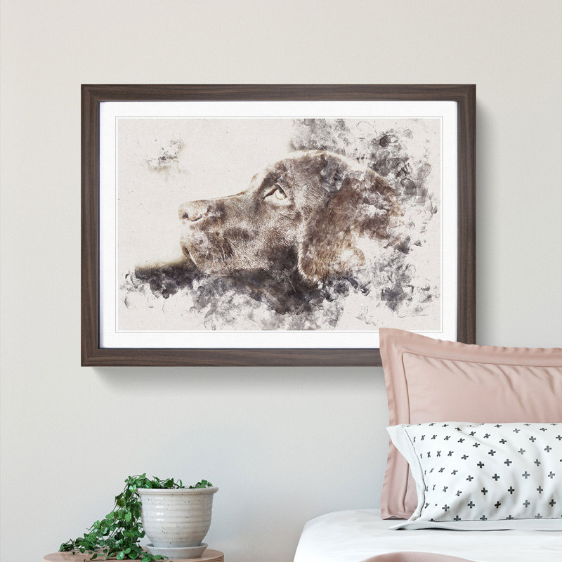 Chocolate Labrador Portrait - Picture Frame Painting Print, Walnut Framed, 40cm H x 60cm W x 2cm D