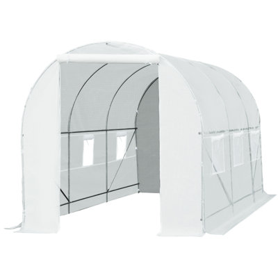 Tunnel de plain-pied, 15 pi x 7 pi 7 po, cadre en acier, blanc Ensemble de serre extensible pour grande stabilité, blanc, 6 fenêtres et porte, avec revêtement en PE renforcé