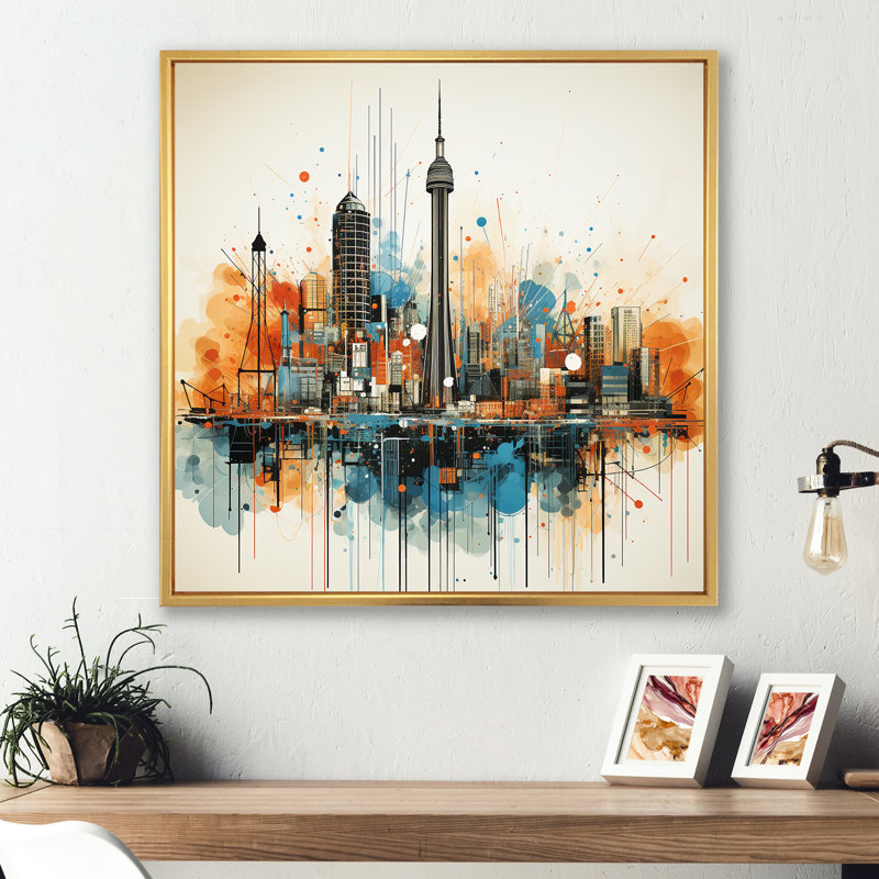 Paysage urbain d'Atlanta, coucher de soleil III - Art mural d'Atlanta, Cadre flottant doré, H 30 po x l 30 po x P 1,5 po