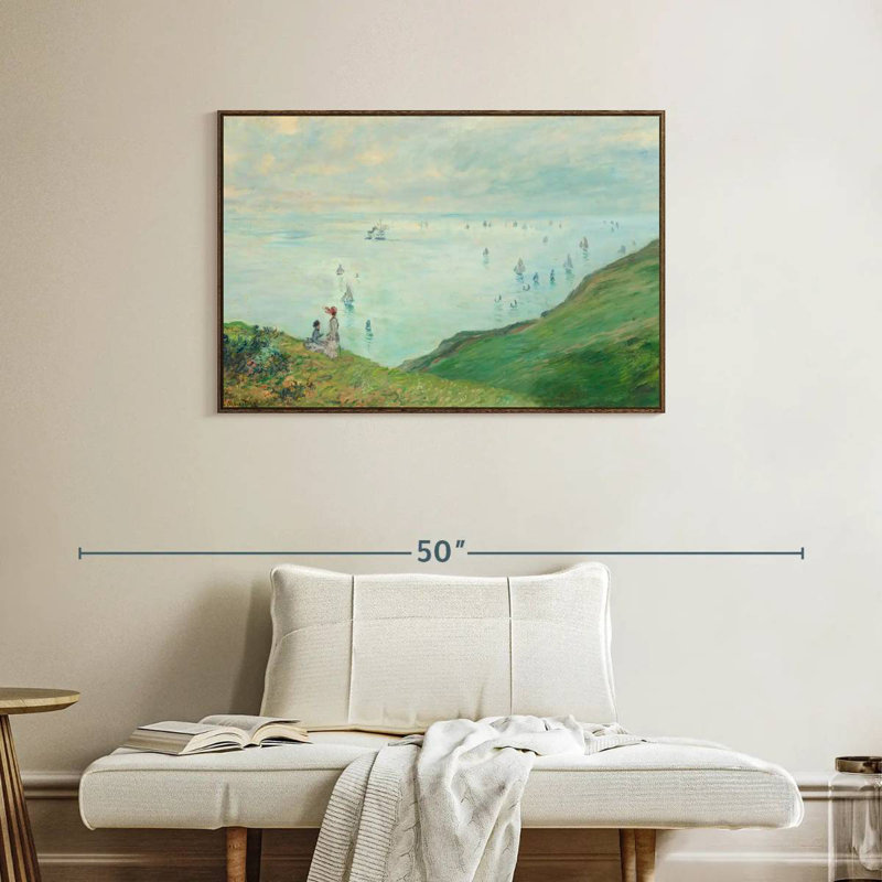 Falaises de Pourville, 1882, 37 po x 25 po, Cadre flottant noyer