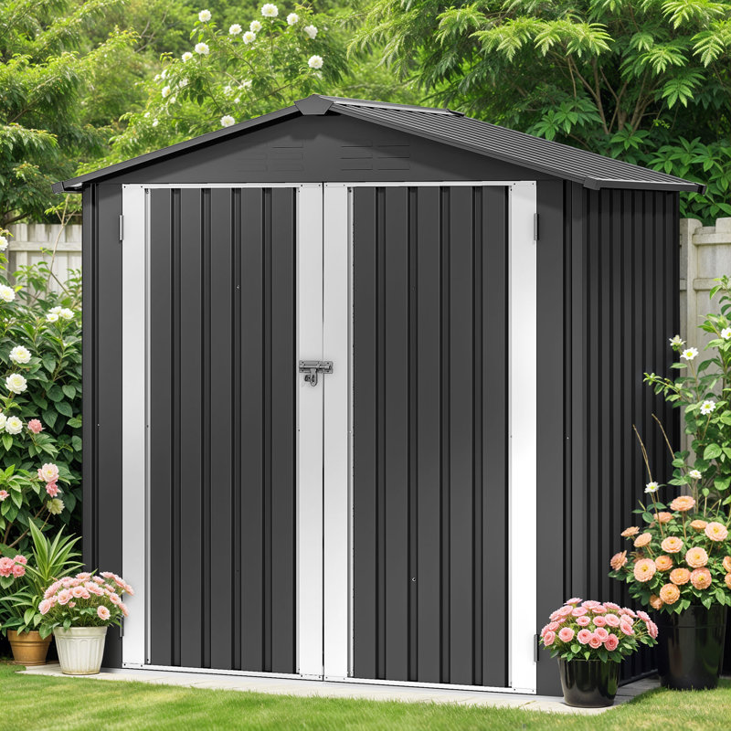 Galvanized Steel Vertical Storage Shed, Dark Gray