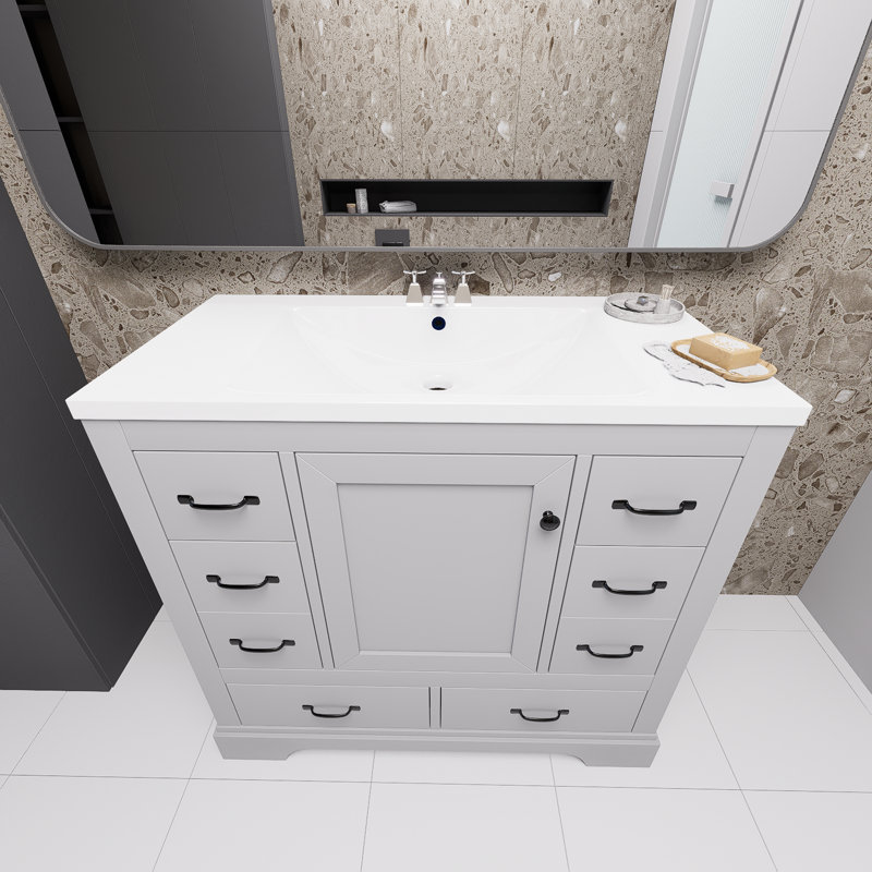 Ensemble de meuble-lavabo de 36 pouces avec lavabo, six tiroirs, séparateurs de tiroir multifonctionnels, tablettes réglables,