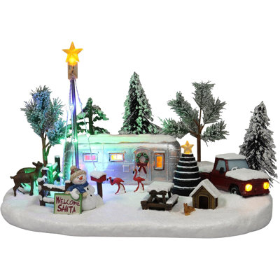 Scène camper argentée 8,27 "- lumières DEL, 8 chants de Noël, pile, résine peinte à la main