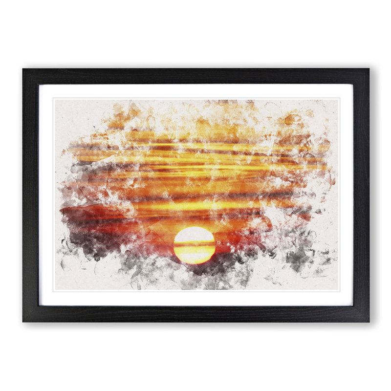 Orange Sunset - Picture Frame Painting Print, 62cm H x 87cm W x 2cm D, Black Framed