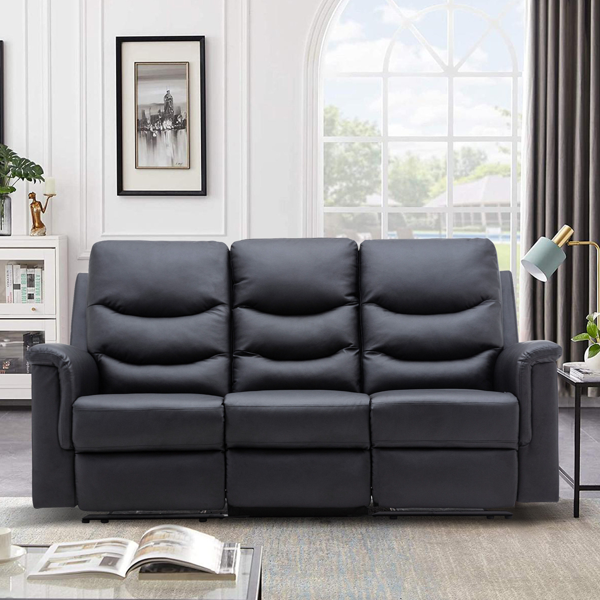 Latitude Run® Kidada 78" Faux Leather Pillow Top Arm Reclining Sofa ...