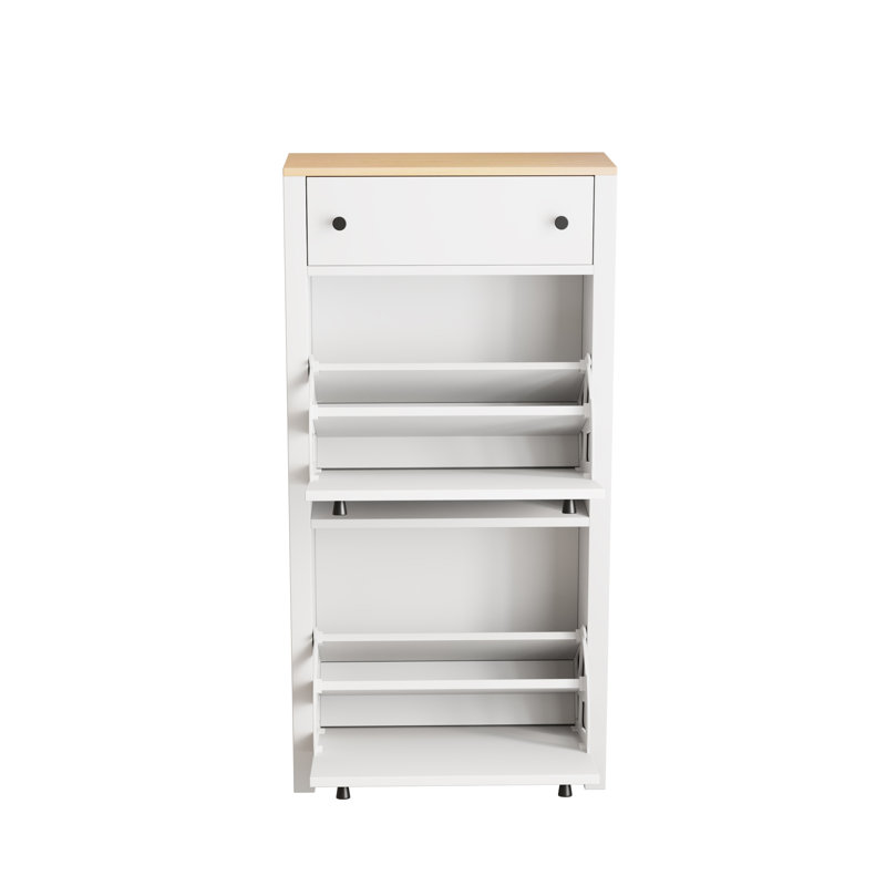 Functional Entryway Organizer with 2 Flip Drawers, Blanc