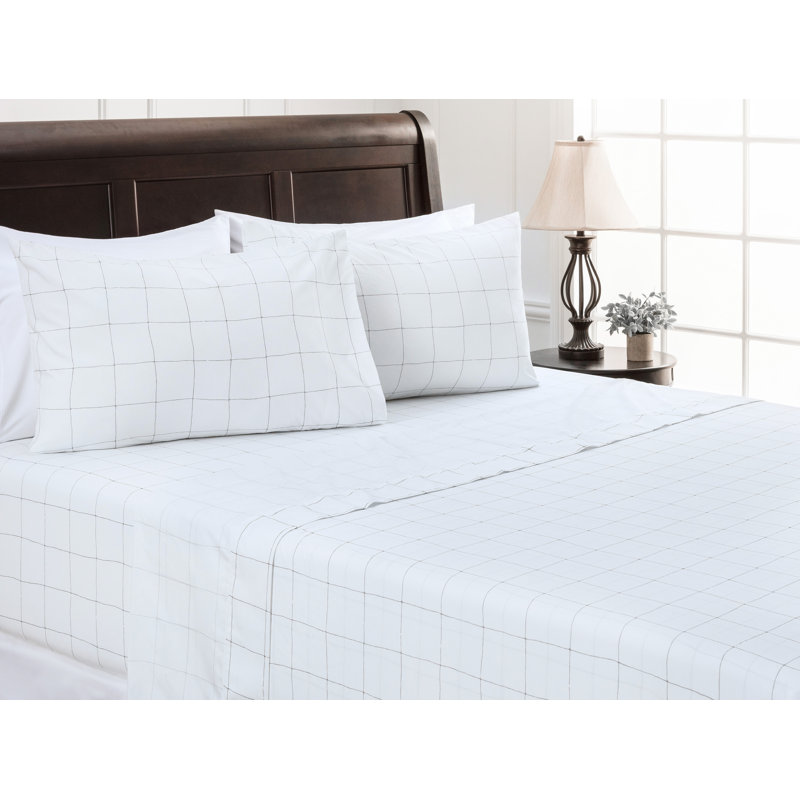 Geometric Microfiber Percale Sheet Set, King Sheet Set with 2 Pillowcases, White