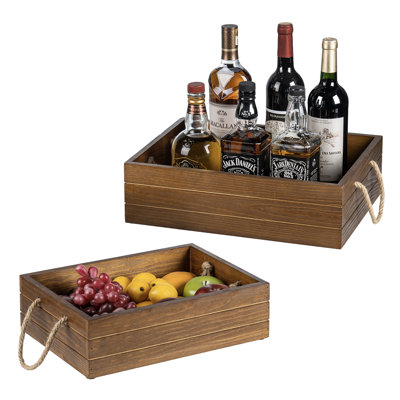 2 Piece Wooden Storage Basket Bin Box