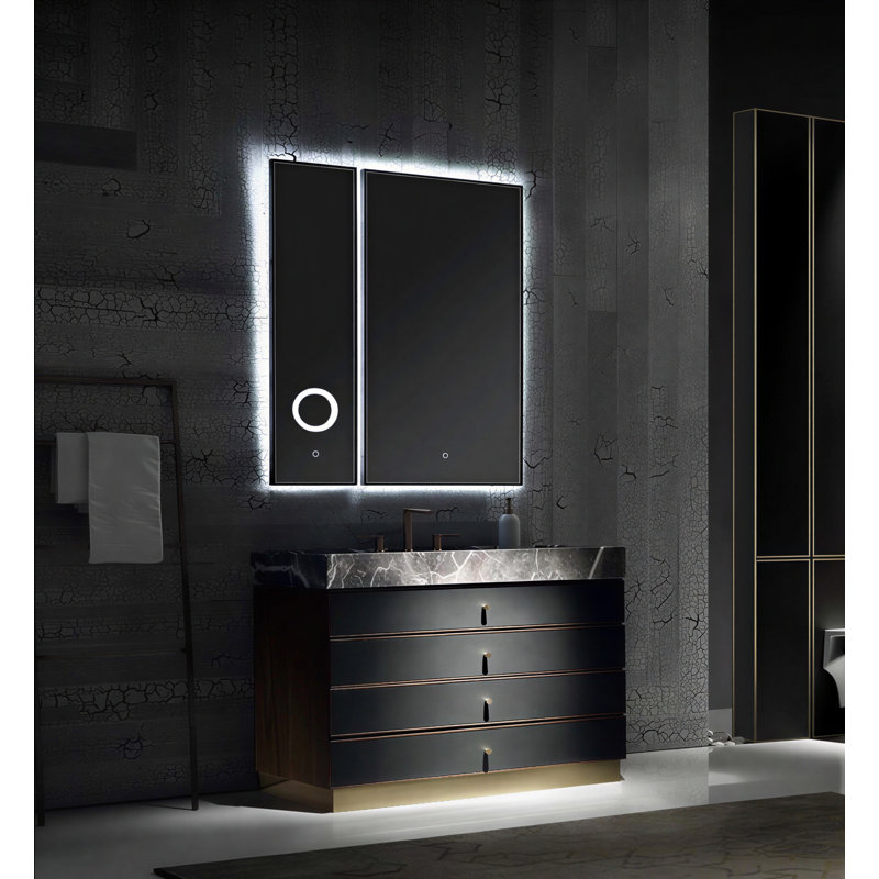 Meuble-lavabo en cuir toscan gris chêne massif avec comptoir en quartz