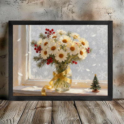 Art mural noir rétro avec fleurs de Noël, impressions encadrées rustiques et festives