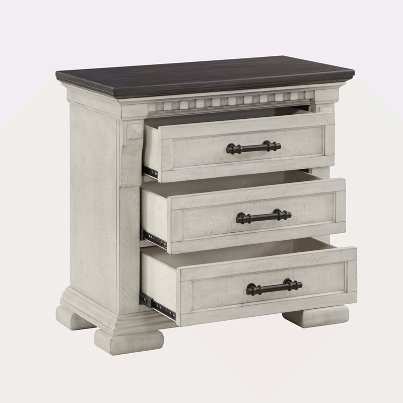 Table de chevet 3 tiroirs style transitionnel en bois