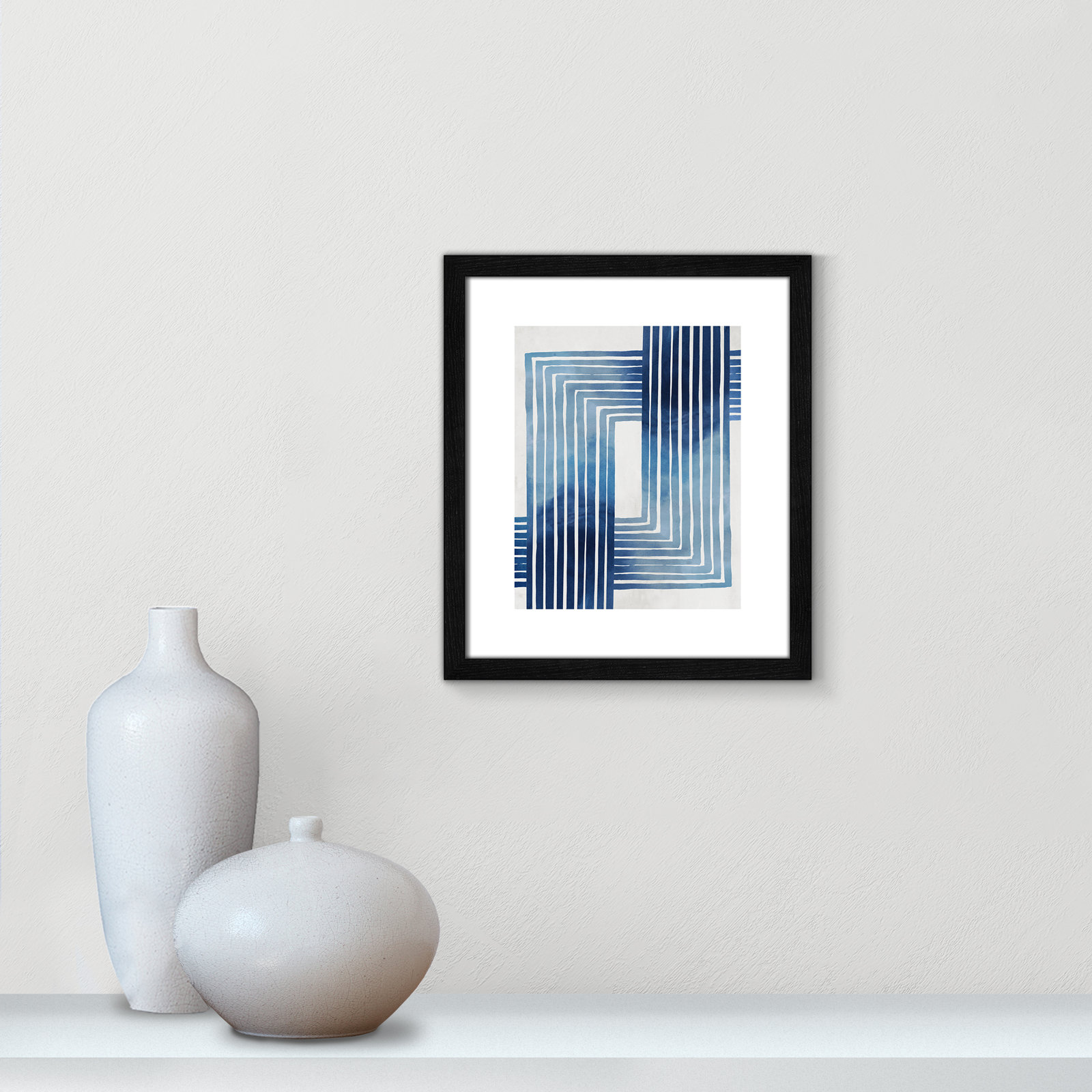Lanny "In Unison" Painting by Eva Watts, 15" H x 13" W x 0.75" D, Black Wood Framed Paper