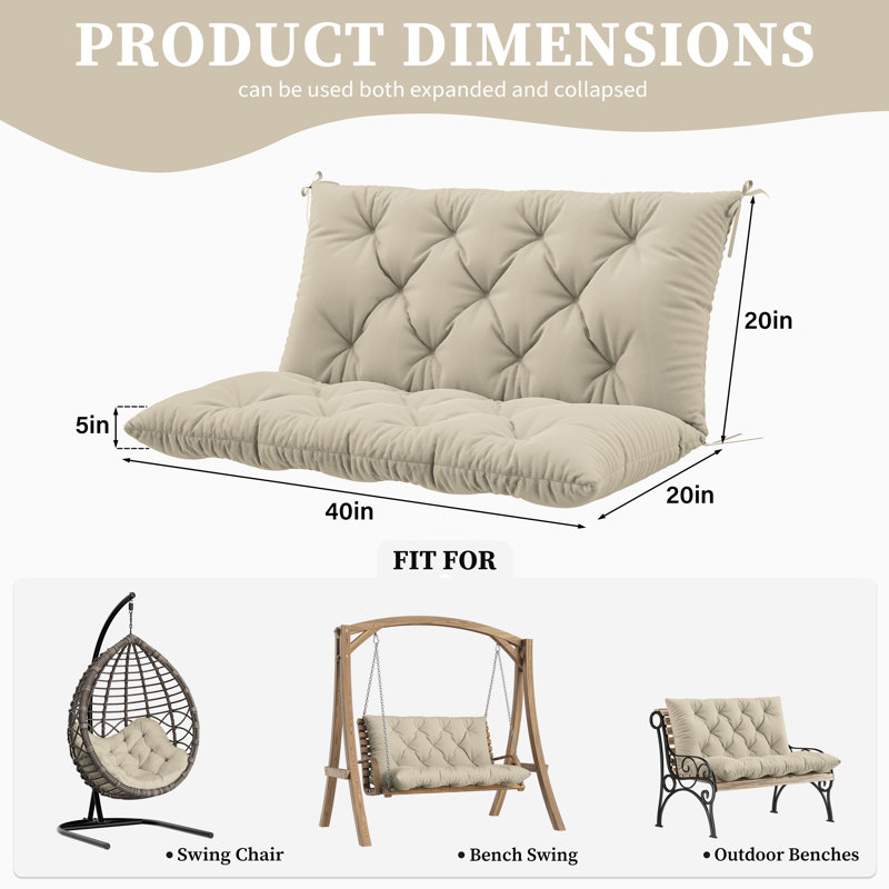 Wynee Porch Swing Cushion 5" Outdoor Bench Cushion, Only Cushion, Cream, 40" W x 20" D