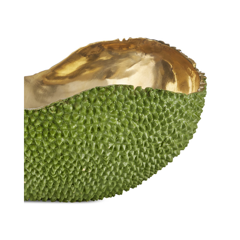Jackfruit Handmade Metal Decorative Bowl, Green/Gold