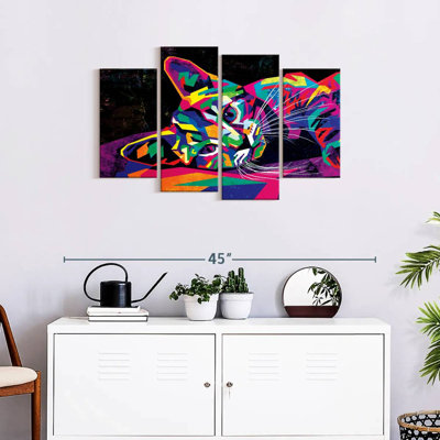 Multicoloured Abstract Cat Multi Piece Canvas Print