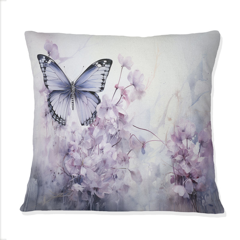 Coussin mauve «Enchanted Flight I» - Papillon mauve
