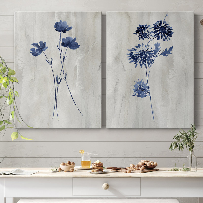 Indigo Botanical III - ensemble de 2 reproductions d'impressions, Pas de tapis, H 48 po x l 72 po x P 1 po, Toile tendue