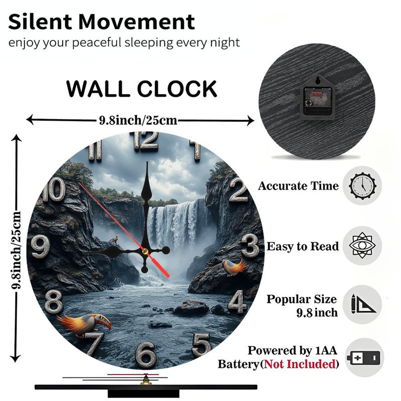 Horloge murale cascade avec oiseaux