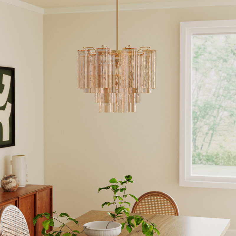 Arras Dimmable Tiered Chandelier, Aged Brass, Yellow, 13.75" H x 17.75" W x 17.75" D