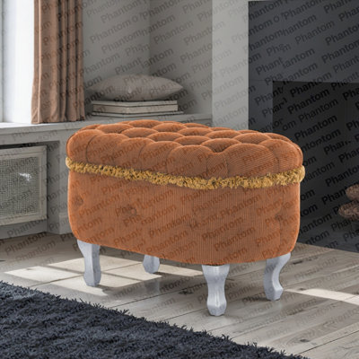 Bancs de rangement de 29,5 po, banc de bout de lit avec capitonnage à boutons, repose-pieds de rangement rembourré en tissu, banc de fenêtre avec frange, banc de rangement pour chaussures, banc de pied de lit pour la chambre à coucher, vestibule, vestiaire, orange