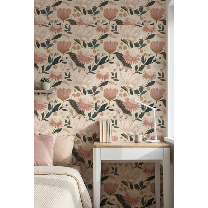 Papier peint floral Hérisson fantaisiste, murale, Non tissé, non collé