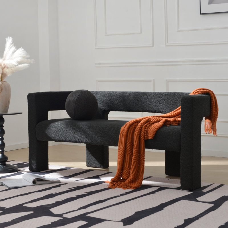 Cleaven 66'' Wide Boucle Upholstered Bedroom Room Bench with Toss Pillow, Black