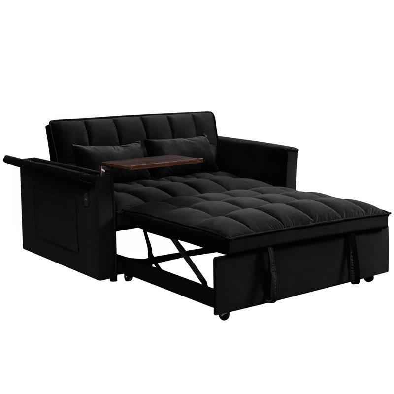 Lit de 55,5 po en velours double rembourré avec dossier réglable, table d'appoint et bureau contemporain convertible pour chambre à coucher, coussins décoratifs