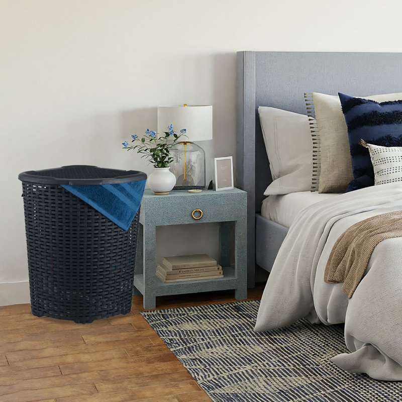 Wicker Laundry Hamper, Black, 22" H x 19" W x 15" D