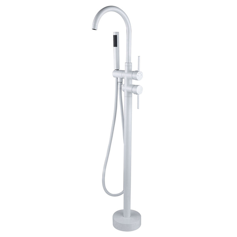 Robinet de baignoire autoportante 45 "à 2 poignées avec douchette en titane 45 5/8 po, Blanc / Blanc