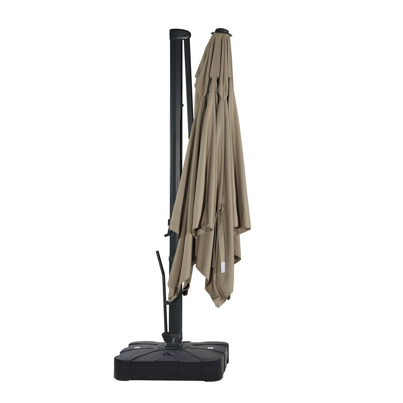 Naithan Lighted Cantilever Umbrella Included Base with Wheels, Tanné, 10ft x 10ft