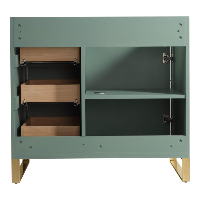 36" Single Bathroom Vanity Set, Satin Brass, Mint Green