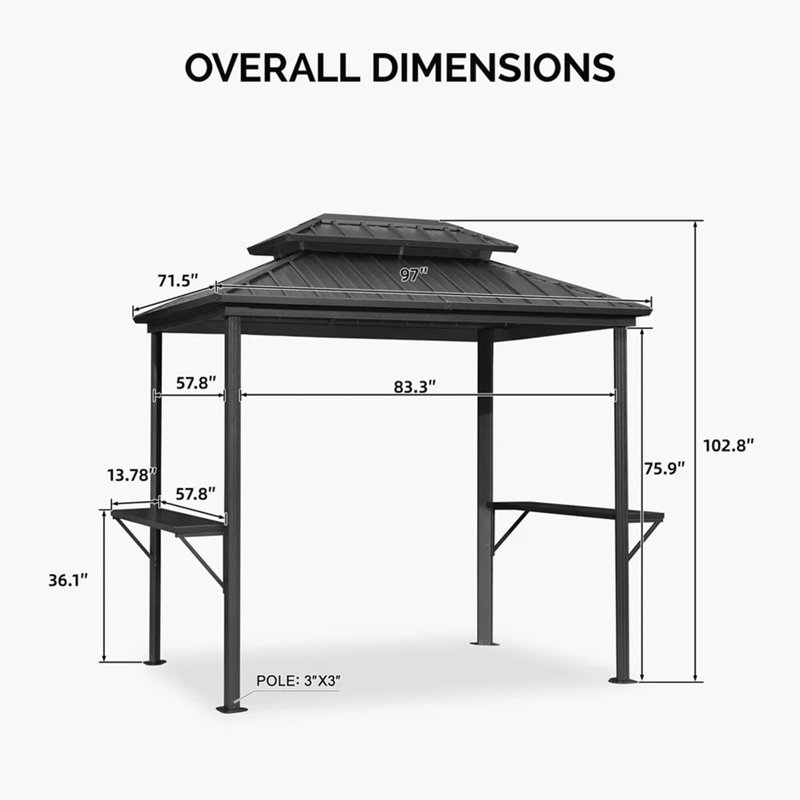 8 Ft. W x 6 Ft. D Aluminum Grill Gazebo, Gray