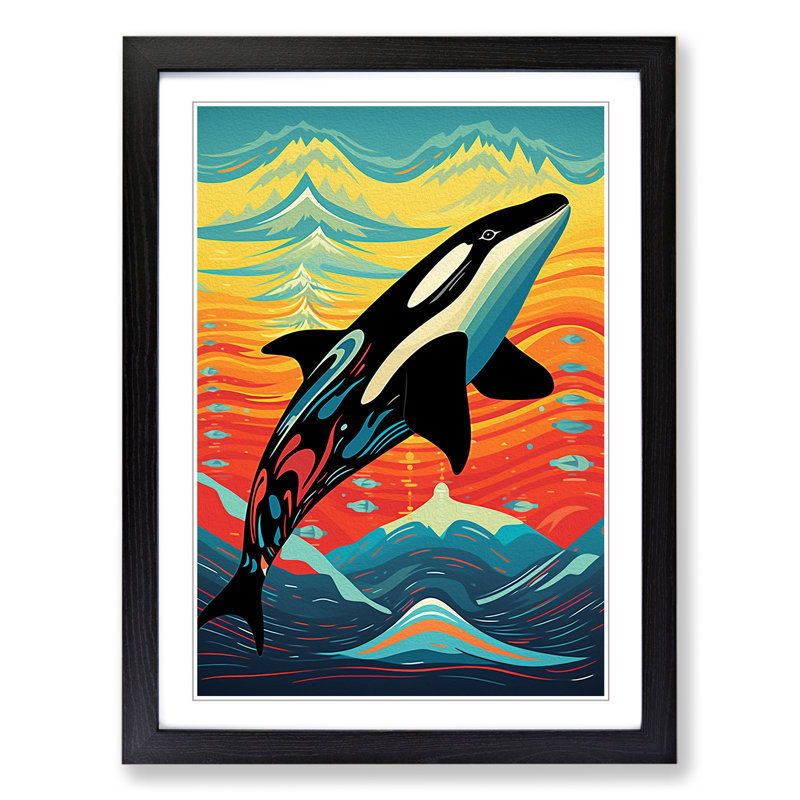 Orca Whale Op No.2 - Single Picture Frame Print on Wood, Black Framed, 34cm H x 25cm W x 2cm D