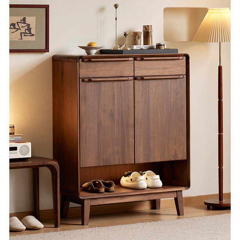 Minimalist Walnut Shoe Cabinet with Two Drawers