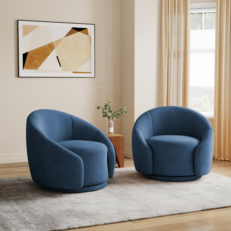 Aunna 89.2Cm Wide Swivel Barrel Chair, Blue Cotton
