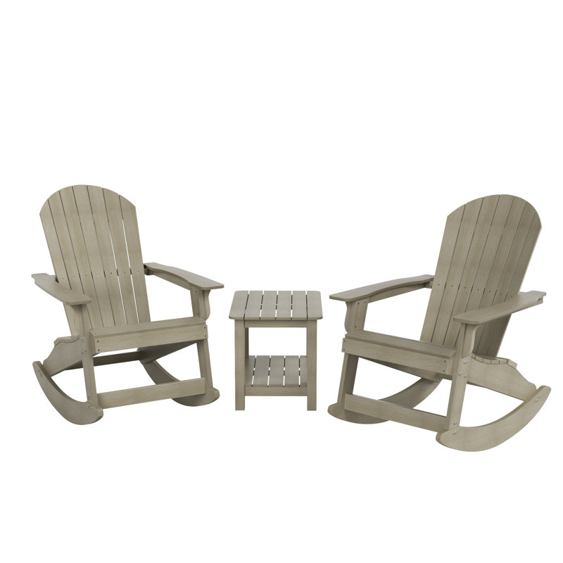 Arrlo 2 - Person Outdoor Adirondack Rocking Seating Set with Table, Weathered Gray