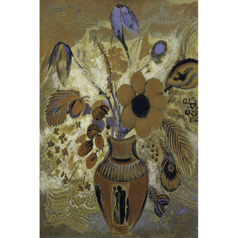 Vase étrusque avec fleurs, H 18 po x l 12 po