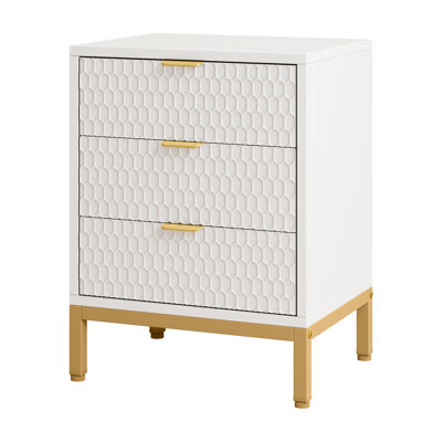 19.7-Inches Modern White And Gold 3-Drawer Nightstand