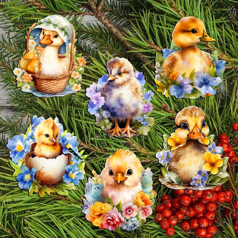 Clip-on Ornaments Collection 7.5'' Handmade Wood Birds Shatterproof Holiday Shaped Ornament