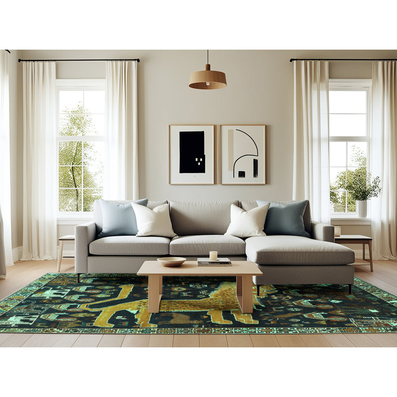 Tapis en chenille / polyester tissé à la machine Mucciolo, Rectangle 6 pi x 9 pi