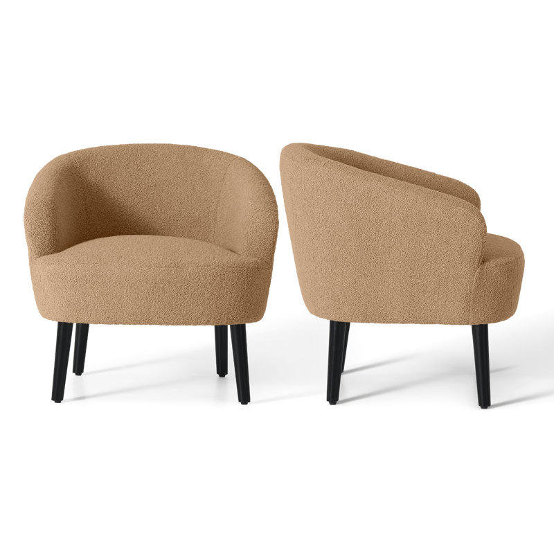 Bayville Upholstered Barrel Chair, Beige Polyester Blend