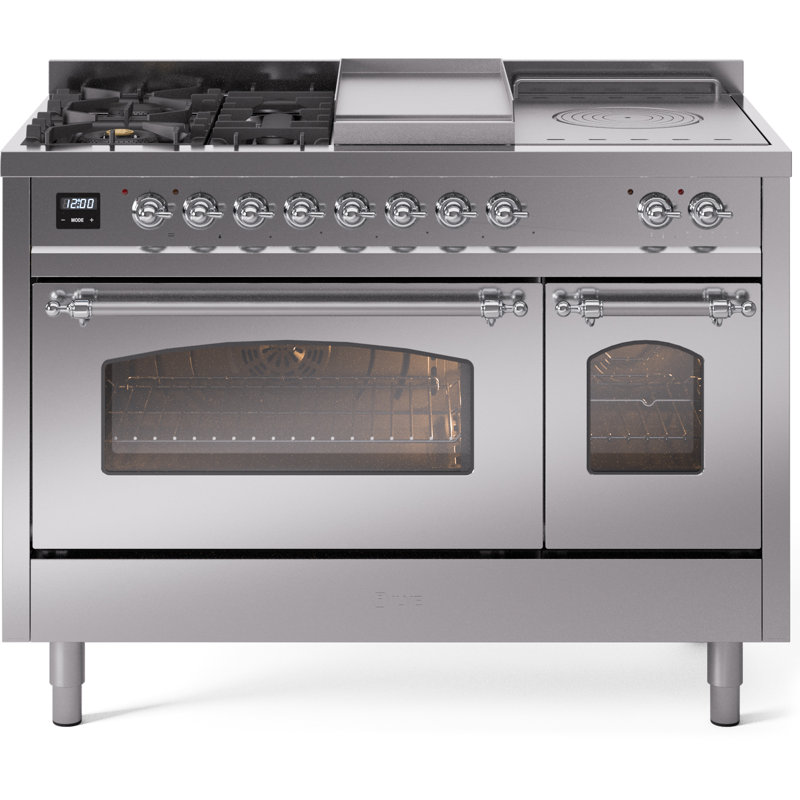 ILVE Nostalgie II 48 Dual Fuel Range, Liquid Propane, Burgundy/Brass