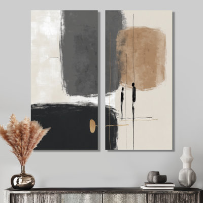 Brown Shapes With Grey Minimalism Abstract Blend - Minimalism Canvas Prints, Gray Minimalist Wall Art 2 Piece