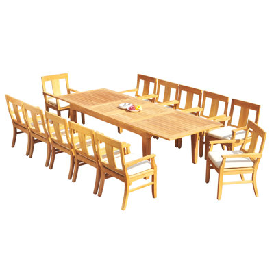 Lunado 10 - Person Teak Wood Patio Dining Set with Rectangular Table