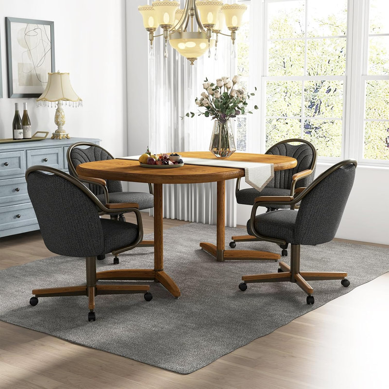 Swivel-Tilt Caster Casual Dining Chair in Ravenrock Indigo, Medium Wood