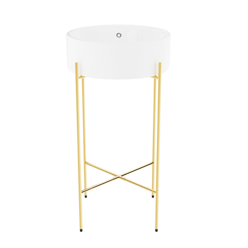 Lavabo console 18,31 po avec trou pour robinet, lavabo de salle de bain avec trop-plein, lavabo blanc, Doré